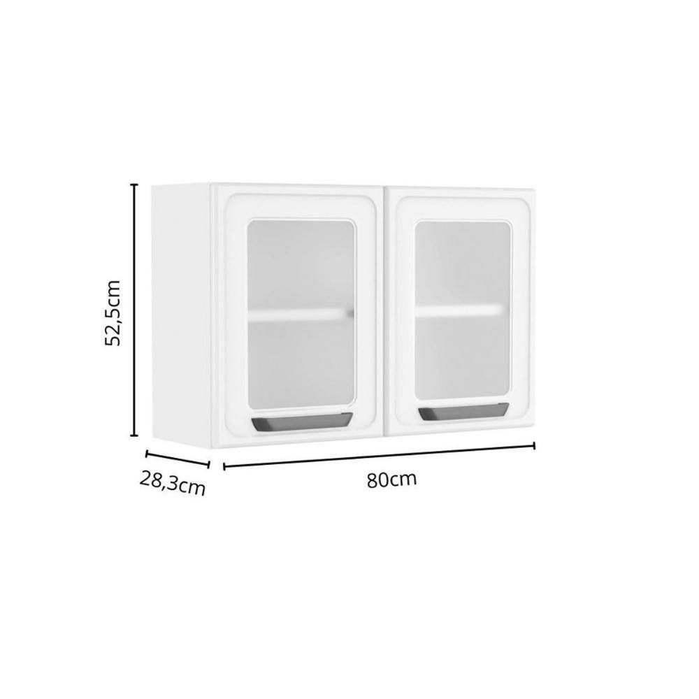 Armário De Cozinha Modulado Bella C- 2 Portas C- Vidro 80cm Branco - Bertolini - 2