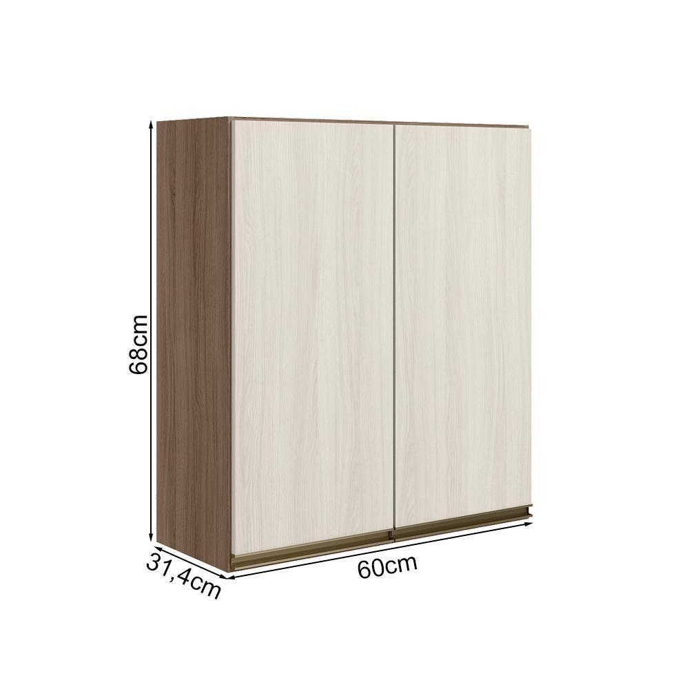Armario Aereo 2 Portas Mdf 60 Cm Kali 12205 Carvalho Toq Bianco Toq Nicioli Carvalho Toq Bianco Toq - 3