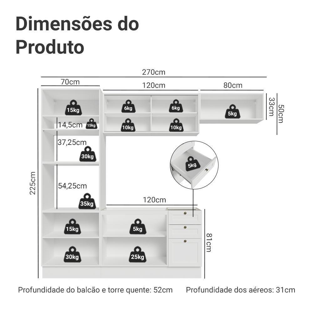 Armário De Cozinha Completa 270 Cm Branco Vik Madesa 03 Branco - 3