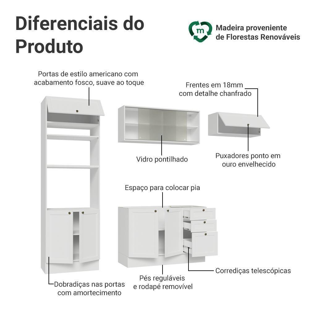 Armário De Cozinha Completa 270 Cm Branco Vik Madesa 03 Branco - 4