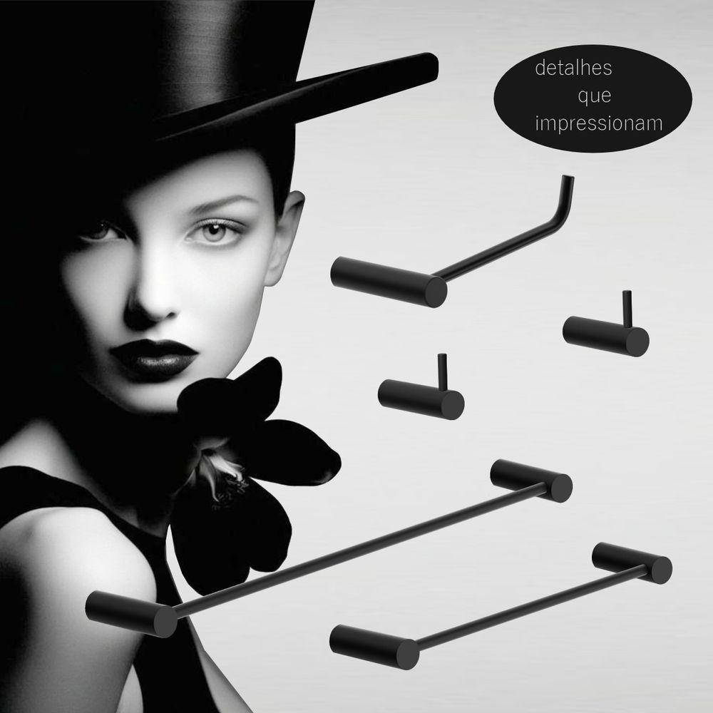 Kit Acessórios Para Banheiro Preto Fosco 5 Peças Grego Metal 2070or - 2