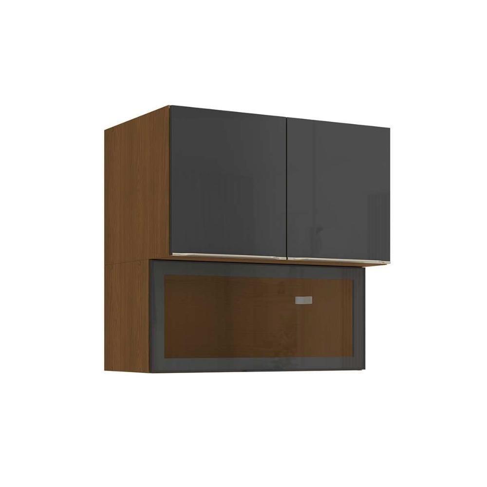 Armário Aéreo P- Cozinha Vibra T647 C- 3 Portas (1 C- Vidro) 80cm Canela-grafite Lacca - Kappesberg - 1