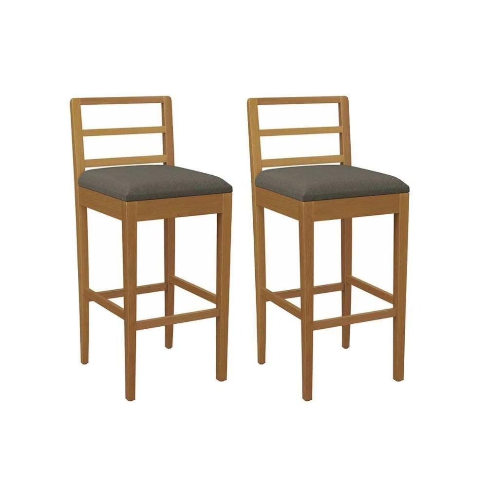 Banqueta Sala De Jantar Sofia 1bmm006ca Premium Madeira Maciça Kit 2 Un Carvalho-linho Escuro - Kappesberg - 1