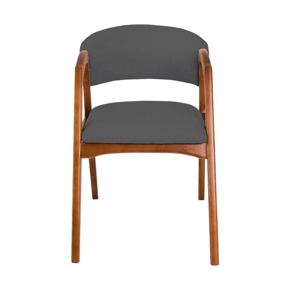 Cadeira De Jantar Gabriela Em Madeira E Mdf Cerejeira Linho Cinza Grafite - 2