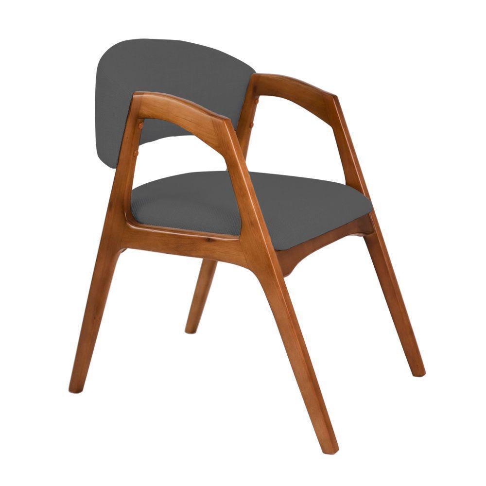 Cadeira De Jantar Gabriela Em Madeira E Mdf Cerejeira Linho Cinza Grafite - 6