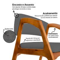 Cadeira De Jantar Gabriela Em Madeira E Mdf Cerejeira Linho Cinza Grafite - 3