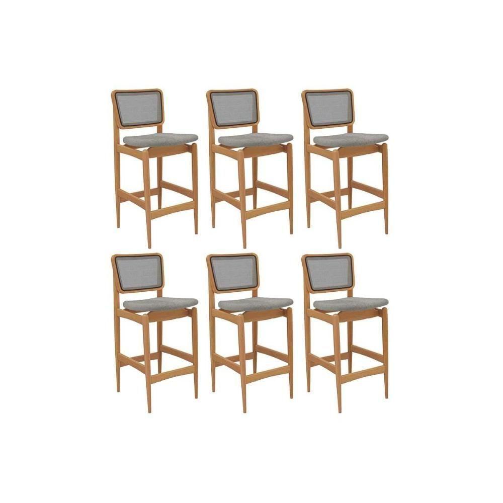 Banqueta Sala De Jantar Liz 1bmm009ca Premium Madeira Maciça Kit 6 Un Carvalho-boucle Cinza-tela Grafite - Kappesberg - 1