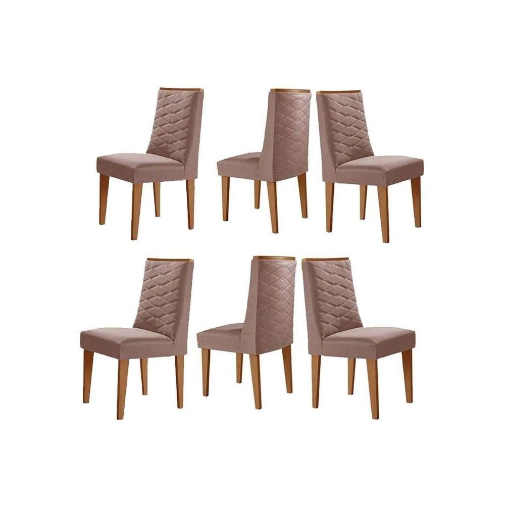 Cadeira Sala De Jantar Dafne Kit 6 Un Madeira Capuccino-linho Capuccino - Rufato - 1