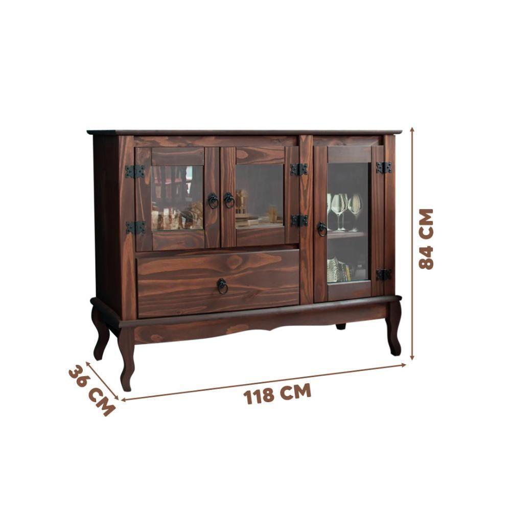 Balcão Retrô De Madeira Maciça Com 3 Portas De Vidro - 2