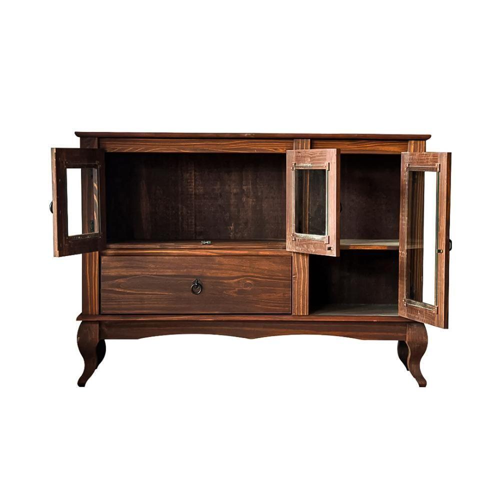 Balcão Retrô De Madeira Maciça Com 3 Portas De Vidro - 3