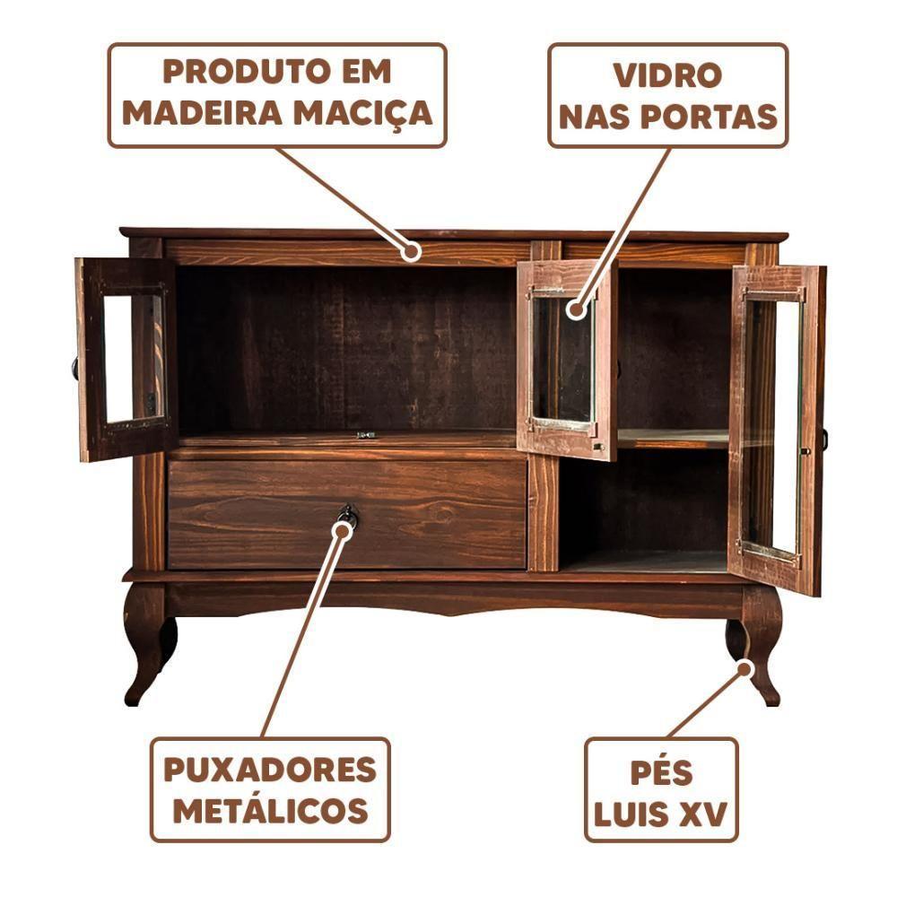 Balcão Retrô De Madeira Maciça Com 3 Portas De Vidro - 4