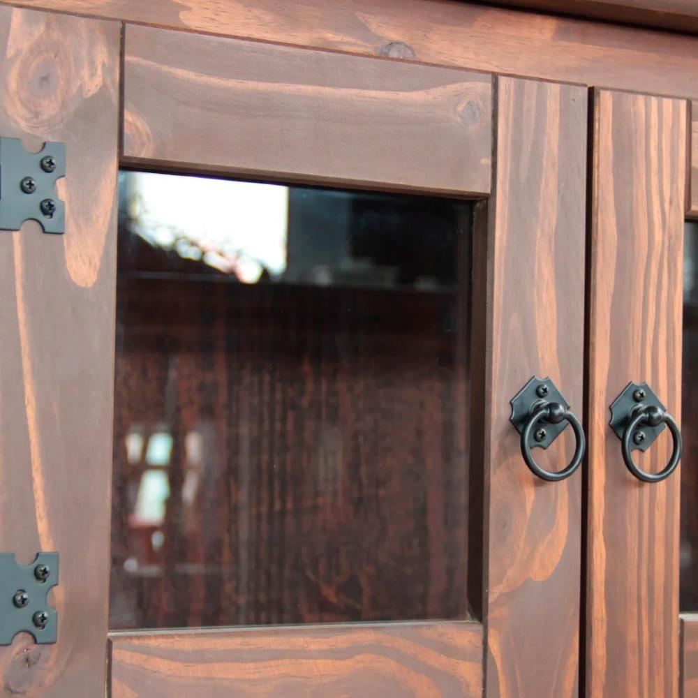 Balcão Retrô De Madeira Maciça Com 3 Portas De Vidro - 5