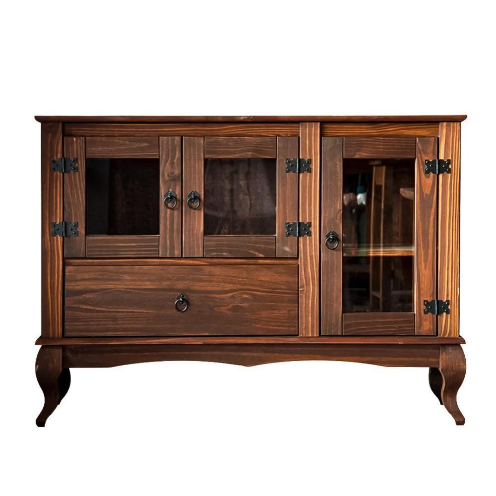 Balcão Retrô De Madeira Maciça Com 3 Portas De Vidro - 6