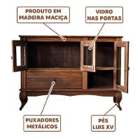 Balcão Retrô De Madeira Maciça Com 3 Portas De Vidro