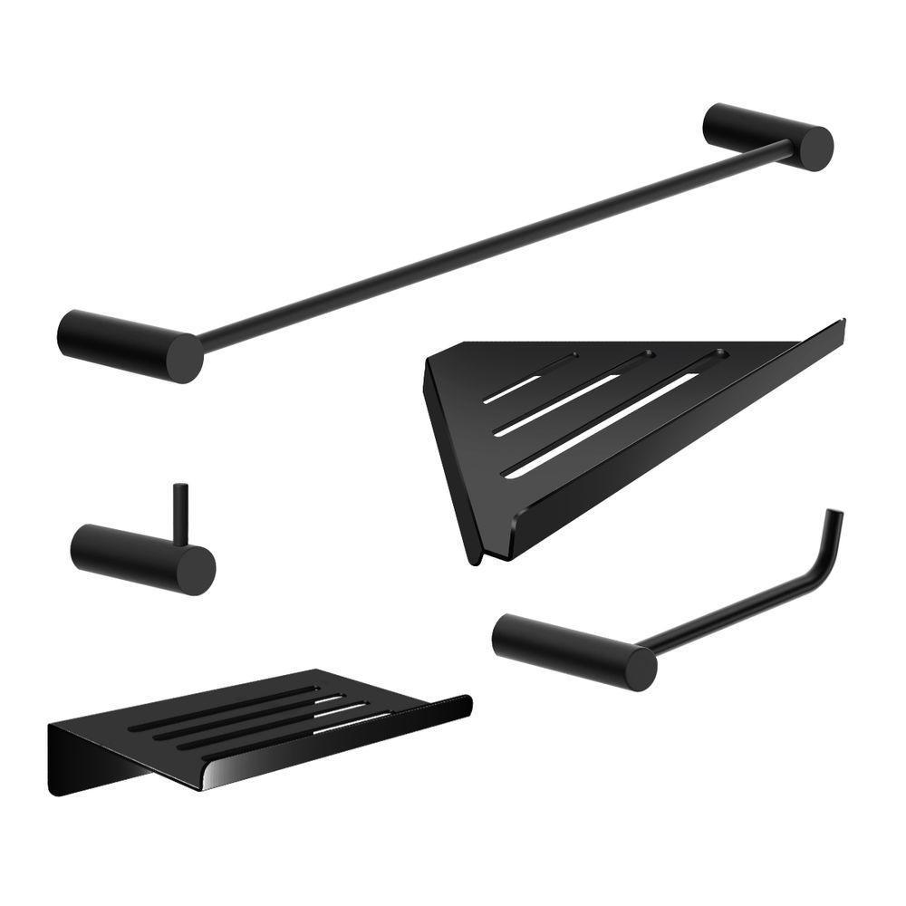 Kit Acessórios Para Banheiro Preto Fosco 5 Peças Grego Metal 2102or - 1