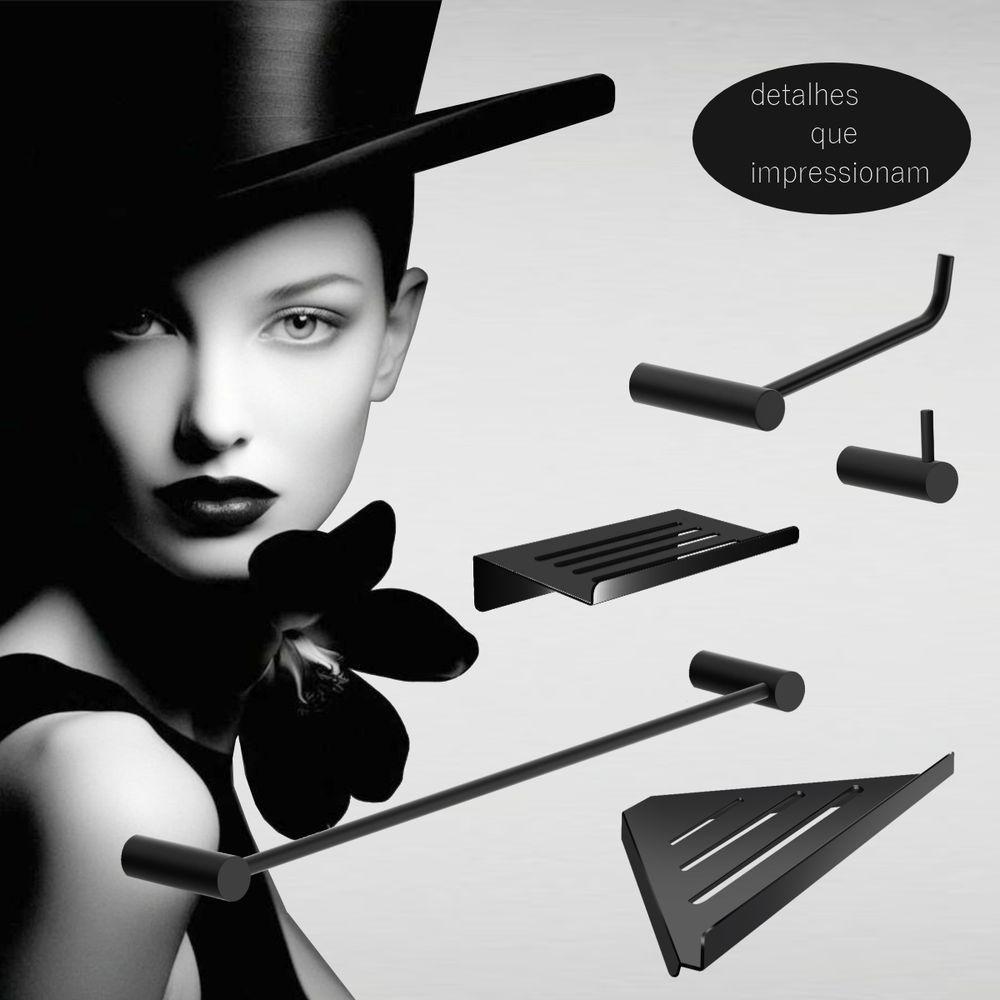 Kit Acessórios Para Banheiro Preto Fosco 5 Peças Grego Metal 2102or - 2