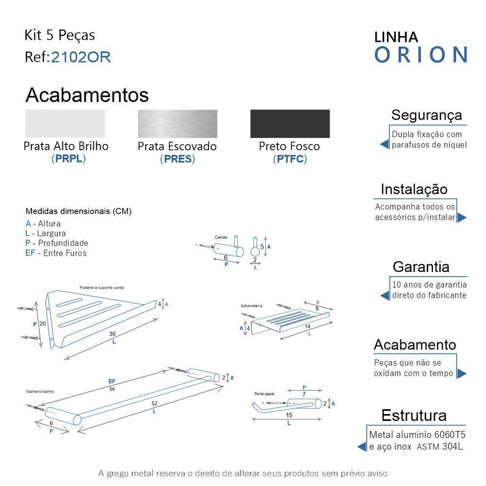 Kit Acessórios Para Banheiro Preto Fosco 5 Peças Grego Metal 2102or - 9