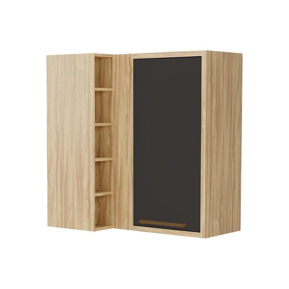 Armário Aéreo P- Cozinha Canto Syrah C- 1 Porta E 5 Nichos 88cm Amendoa-grafite - Ronipa - 1