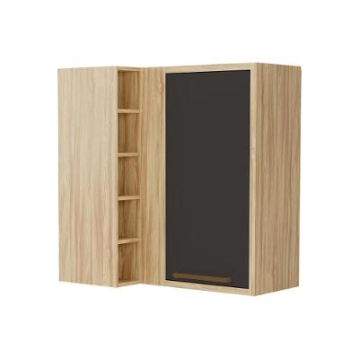 Armário Aéreo P- Cozinha Canto Syrah C- 1 Porta E 5 Nichos 88cm Amendoa-grafite - Ronipa