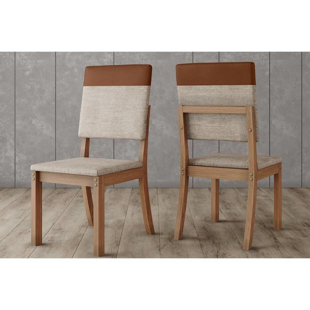 Cadeira De Cozinha Mila Plus Kit 2 Un Nature-corano Caramelo-linho Creme - Henn - 1