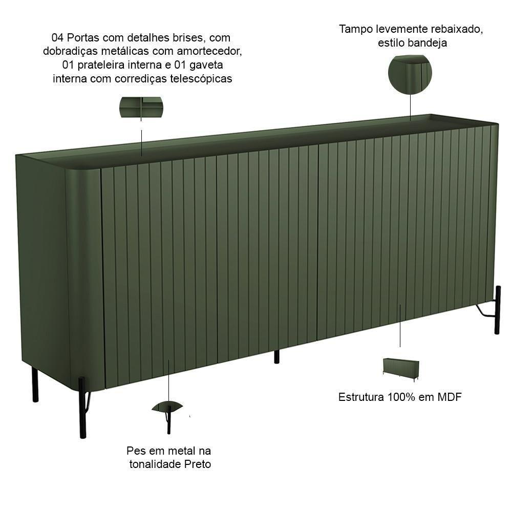 Buffet Sala De Jantar 4 Portas Brise 1 Gaveta Pés Industrial Preto Naim I03 Musgo - Lyam - 4