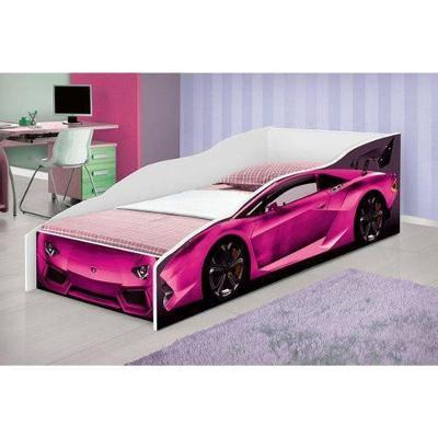 Cama Juvenil Carro Rosa Para Colchão 03 - Cambel Móveis