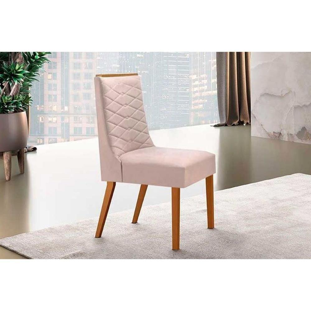 Cadeira Sala De Jantar Dafne Kit 4 Un Madeira Capuccino-suede Creme - Rufato - 6