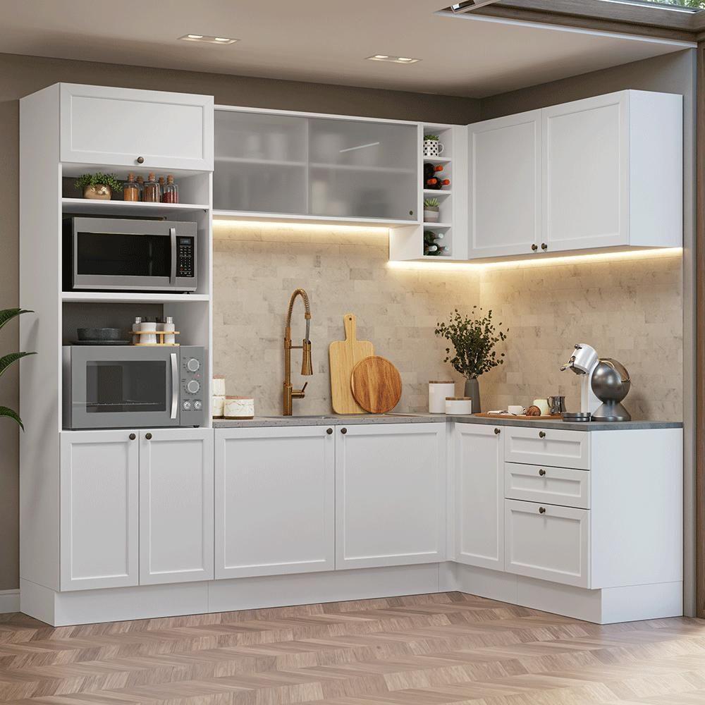 Armário De Cozinha Completa De Canto 399 Cm Branco Vik Madesa 01 Branco - 1