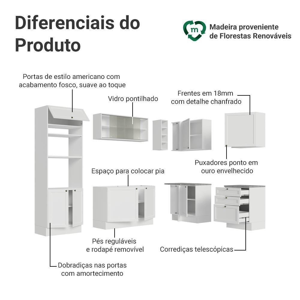 Armário De Cozinha Completa De Canto 399 Cm Branco Vik Madesa 01 Branco - 4