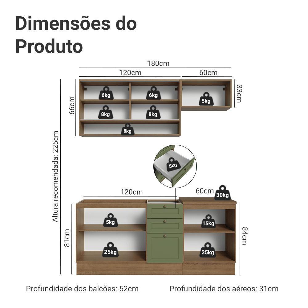 Armário De Cozinha Completa 180 Cm Rustic-verde Vik Madesa 05 Rustic-verde - 3