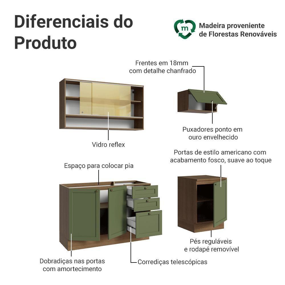 Armário De Cozinha Completa 180 Cm Rustic-verde Vik Madesa 05 Rustic-verde - 4