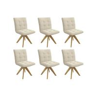 Cadeira Sala De Jantar Nice 1c001ca Premium Madeira Maciça Kit 6 Un Carvalho-linho Bege Argila - Kappesberg - 1
