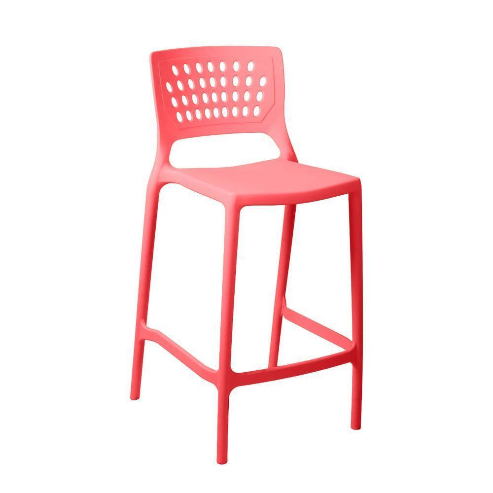 Banqueta Alta Para Bancada E Cozinha Vermelho Pastel Empilhável Marte Em Polipropileno Acrilys - 1