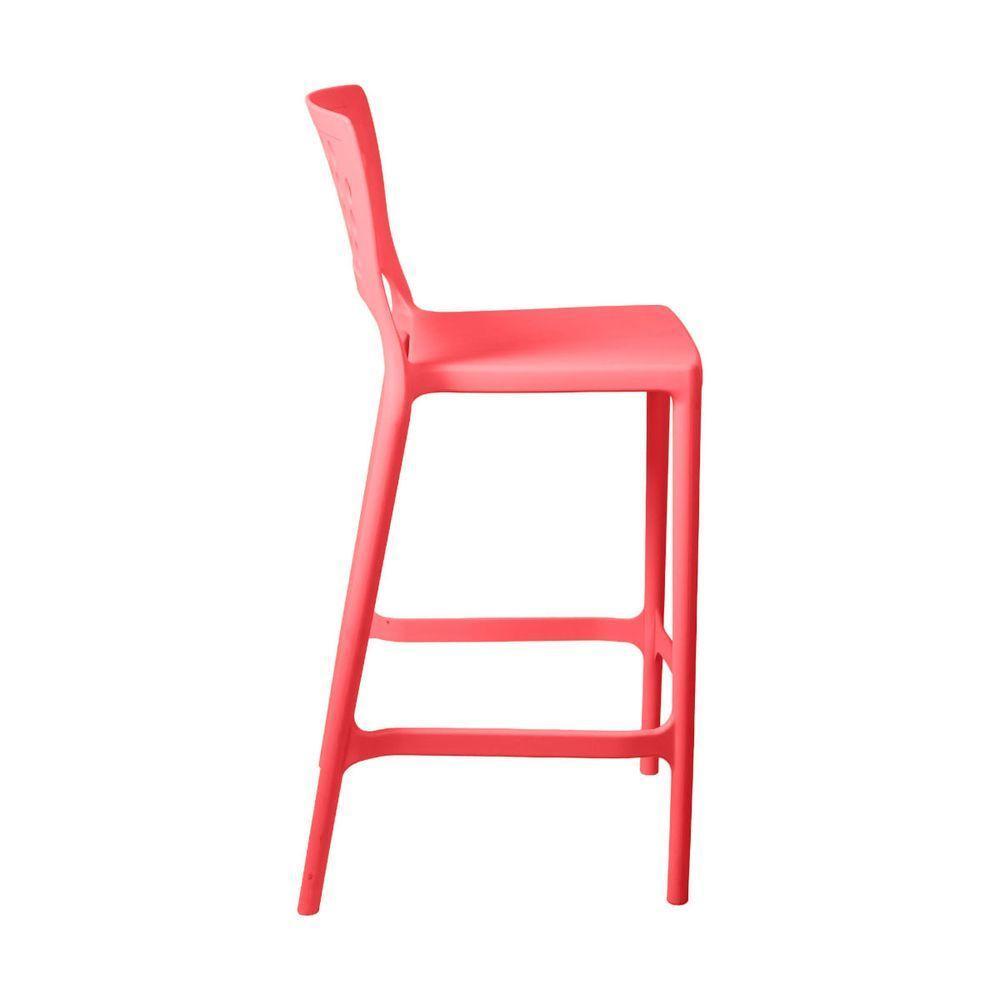 Banqueta Alta Para Bancada E Cozinha Vermelho Pastel Empilhável Marte Em Polipropileno Acrilys - 2
