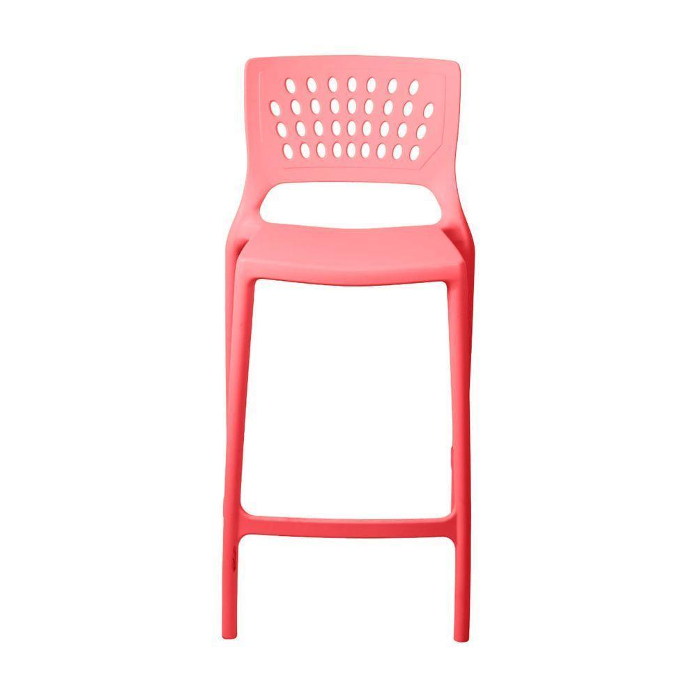 Banqueta Alta Para Bancada E Cozinha Vermelho Pastel Empilhável Marte Em Polipropileno Acrilys - 3