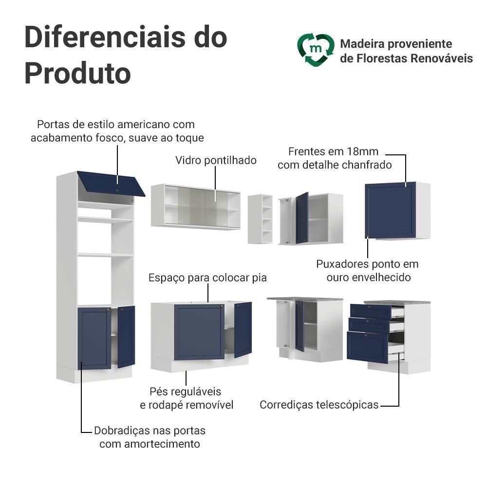 Armário De Cozinha Completa De Canto 399 Cm Branco-azul Vik Madesa 01 Branco-azul - 4