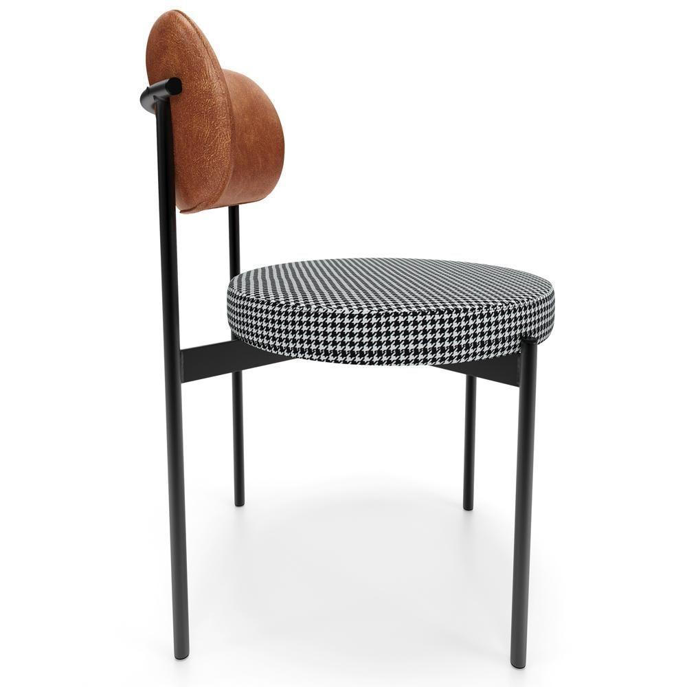 Cadeira Decorativa Estofada Para Sala De Jantar Louvre L02 Couríssimo Camel Pied Poule - Lyam Decor - 6