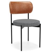 Cadeira Decorativa Estofada Para Sala De Jantar Louvre L02 Couríssimo Camel Pied Poule - Lyam Decor - 1