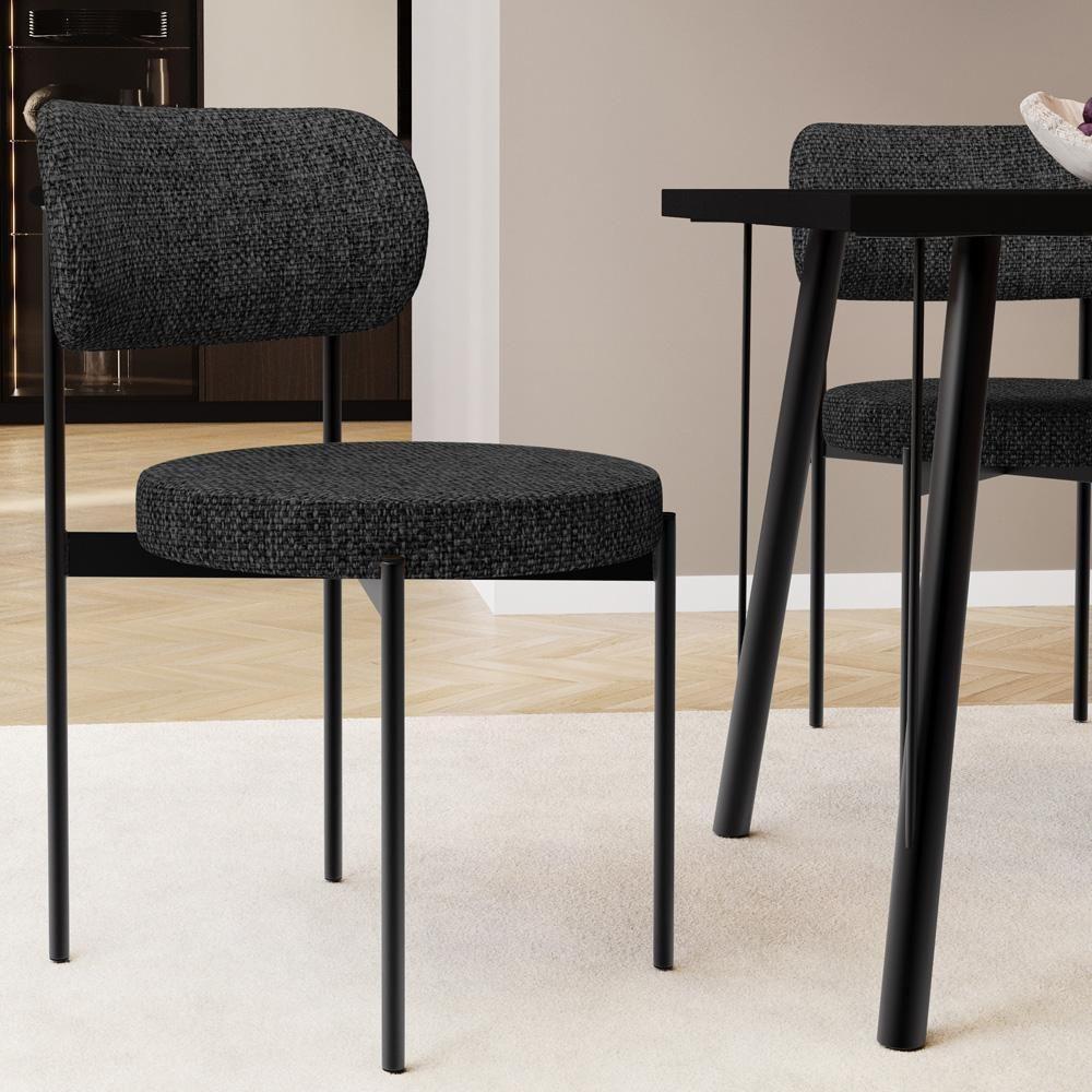 Cadeira Decorativa Estofada Para Sala De Jantar Louvre L02 Linho Chumbo - Lyam Decor - 2