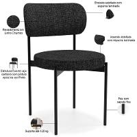 Cadeira Decorativa Estofada Para Sala De Jantar Louvre L02 Linho Chumbo - Lyam Decor