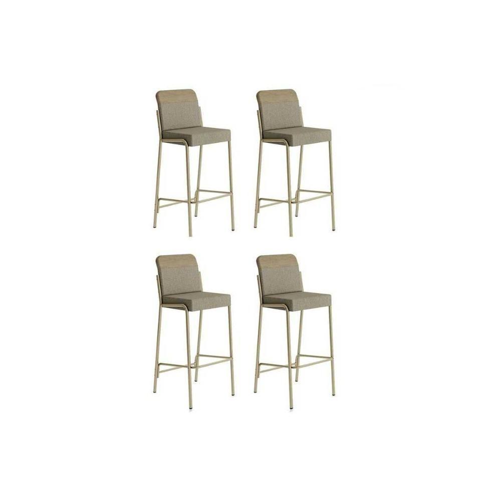 Banqueta De Cozinha Duo 1753 Kit 4 Un Dourado-linho Bamboo-ano Bamboo - Carraro - 1