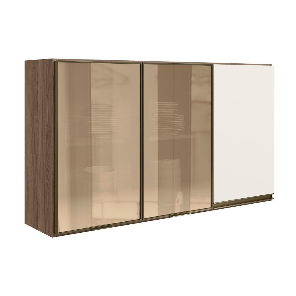 Armario Aereo 3p Vid Mdf 120cm Kali 1219764 Carvalho Toq Off White Cetim Nicioli Carvalho Toq Off White Cetim - 1