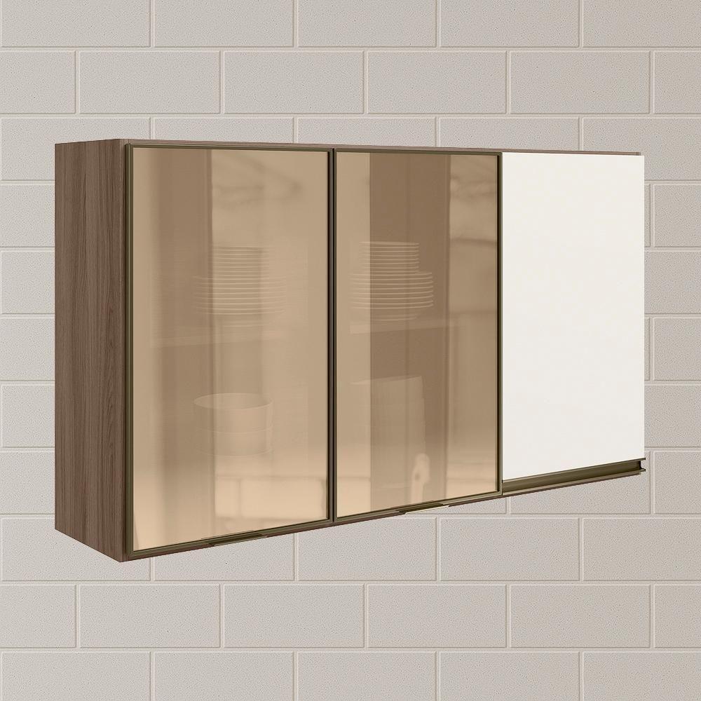 Armario Aereo 3p Vid Mdf 120cm Kali 1219764 Carvalho Toq Off White Cetim Nicioli Carvalho Toq Off White Cetim - 2