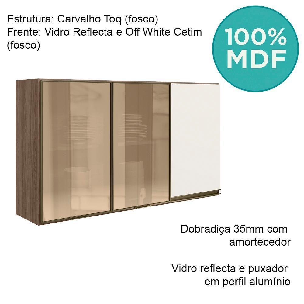 Armario Aereo 3p Vid Mdf 120cm Kali 1219764 Carvalho Toq Off White Cetim Nicioli Carvalho Toq Off White Cetim - 4