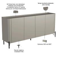 Buffet Para Sala De Jantar 4 Portas 1 Gaveta Pés Industrial Preto Naim I03 Grigio - Lyam - 2