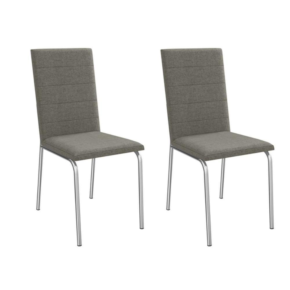 Cadeira Sala De Jantar Amsterdã 2c091 Aço Kit 2 Un Cromado-linho Escuro - Kappesberg - 1