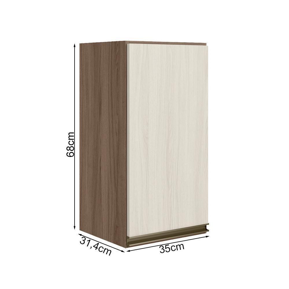 Armario Aereo 1 Porta Mdf 35 Cm Kali 16089 Carvalho Toq Bianco Toq Nicioli Carvalho Toq Bianco Toq - 3