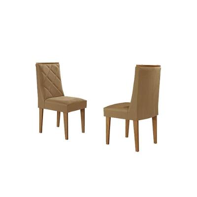 Cadeira Sala De Jantar Pietá Kit 2 Un Madeira Capuccino-linho Bege Turim - Rufato