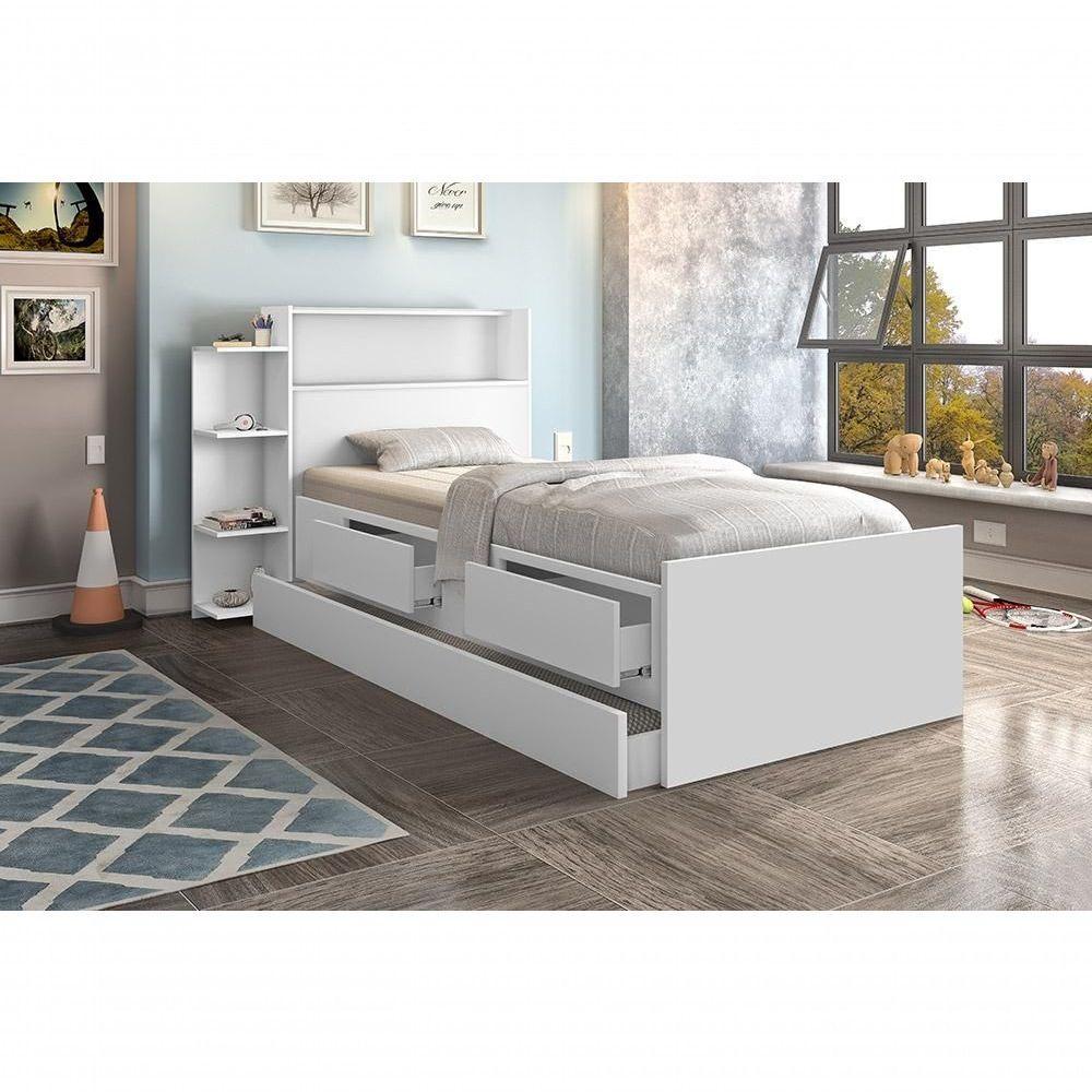 Cama Isa Solteiro 0,88cm Com Cama Auxiliar Branco - Cambel - 1
