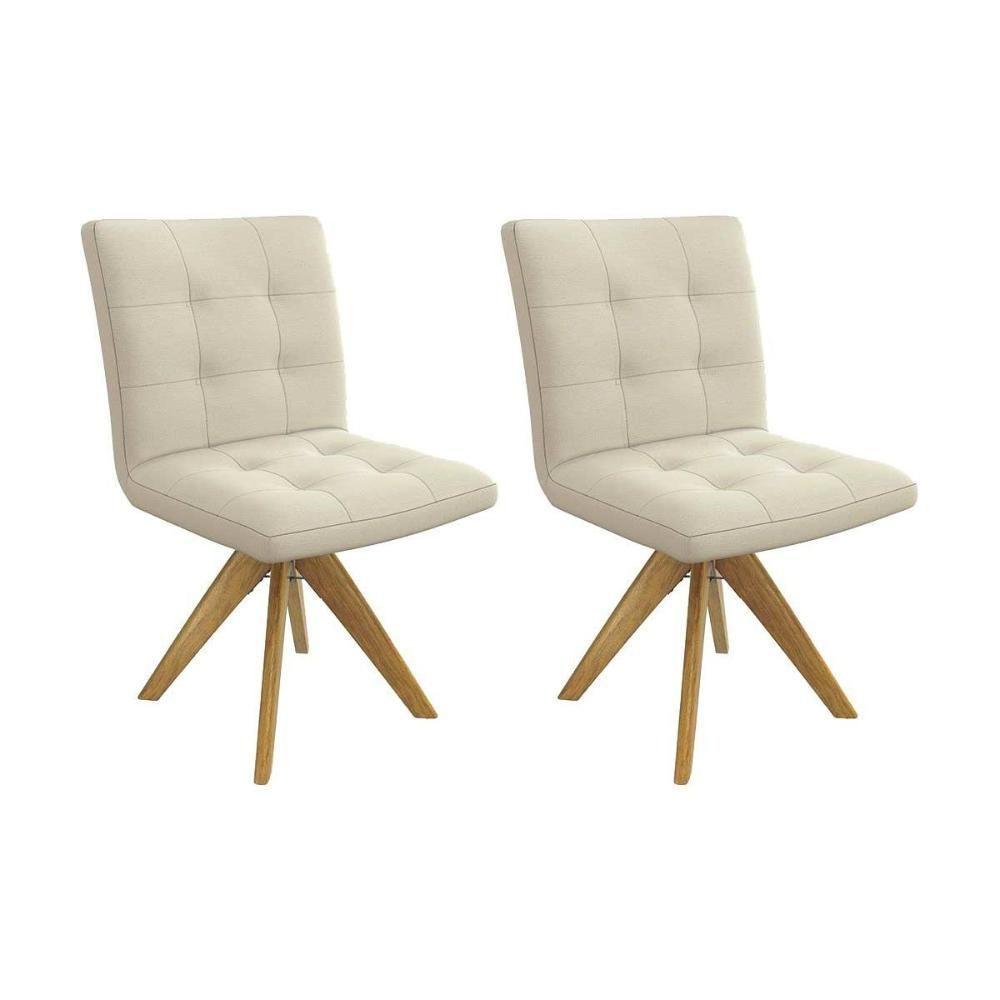 Cadeira Sala De Jantar Nice 1c001ca Premium Madeira Maciça Kit 2 Un Carvalho-linho Bege Argila - Kappesberg - 1